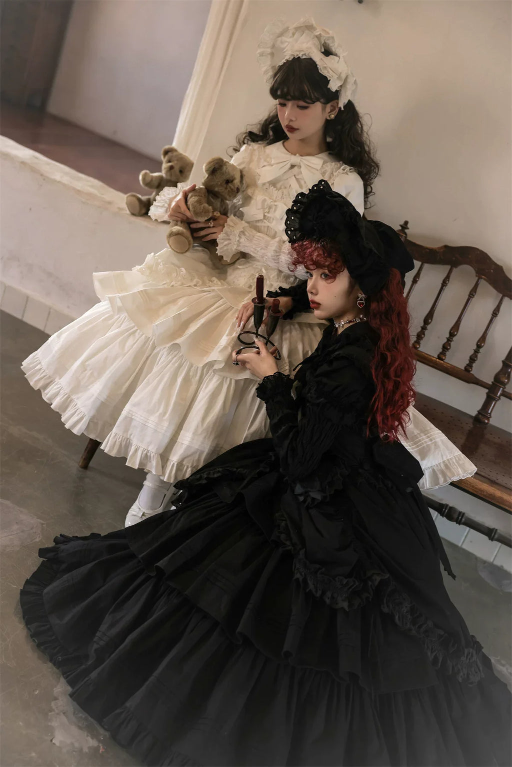 Cotton Gothic Lolita Long JSK, Drawn-up Hem - image 16