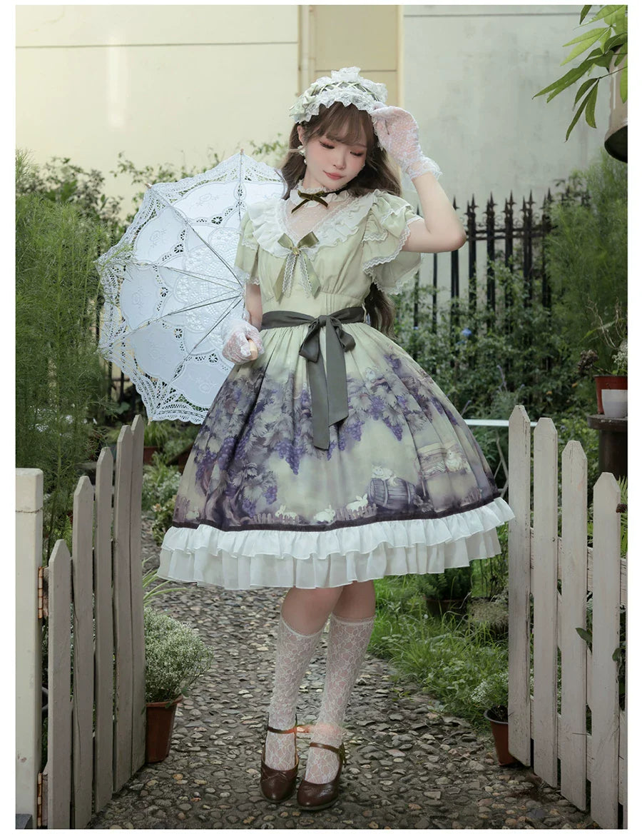 Grape Manor - Back Zipper Classic Lolita OP Dress, Bunny and Grape Print - image 7