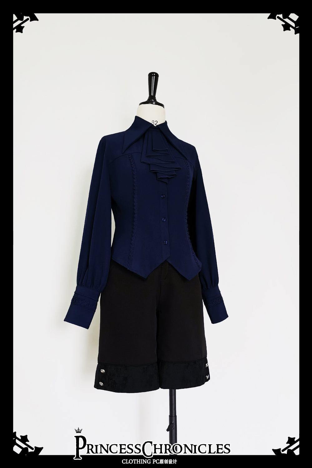 Black and Blue Retro Ouji Lolita Shirt with Mutton Sleeves - image 7