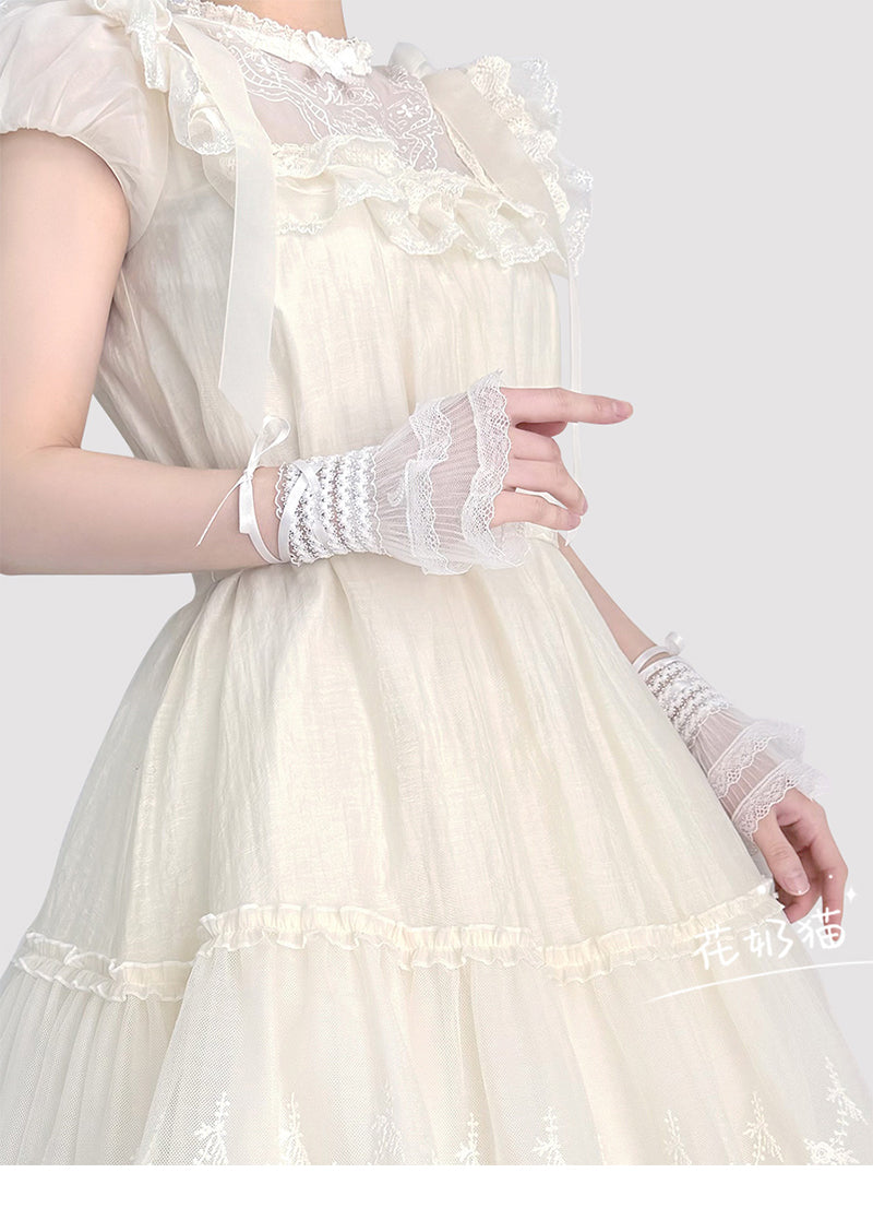 Star and Moon - Bridal Lolita Cuffs White and Black Ballet Style Lace Cuffs - image 6