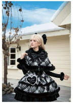 Snow Night Serenade - Fluffy Plaid Kawaii Lolita JSK, Reversible Cape and Accessories - image 11