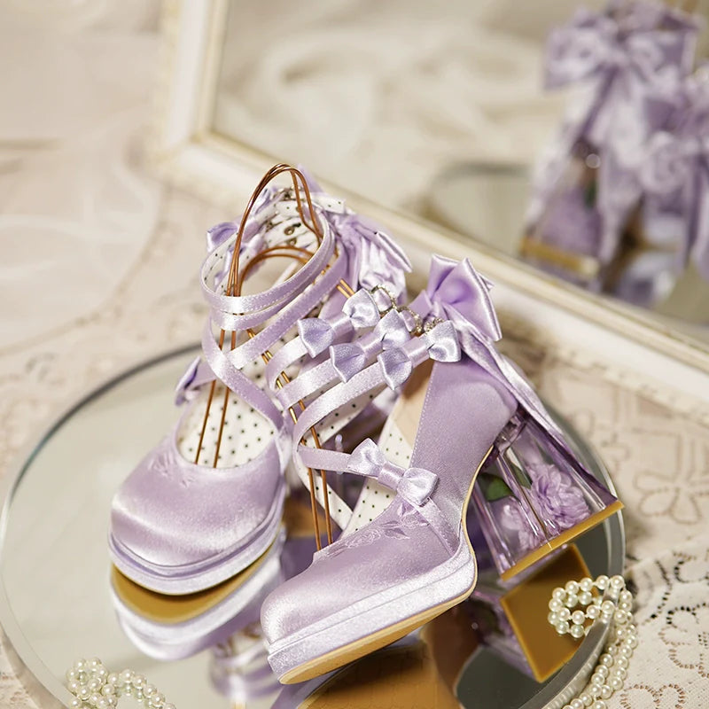 Glass Floral House - Elegant Lolita Shoes, Transparent Heels with 3D Floral - image 14