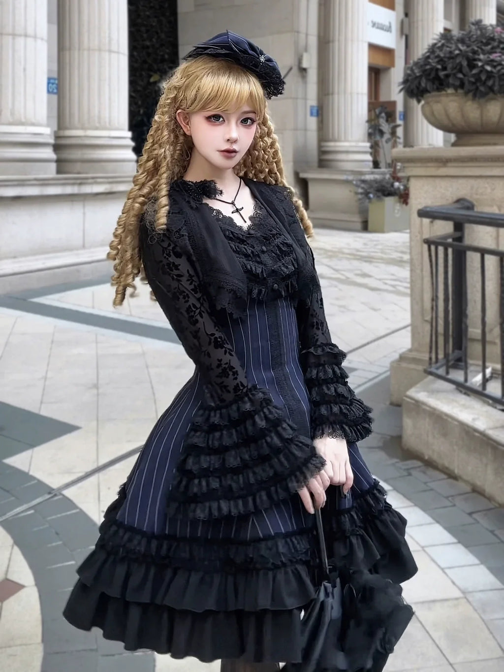 Six-Panel Gothic Lolita JSK Dress with Tiered Ruffles - image 10