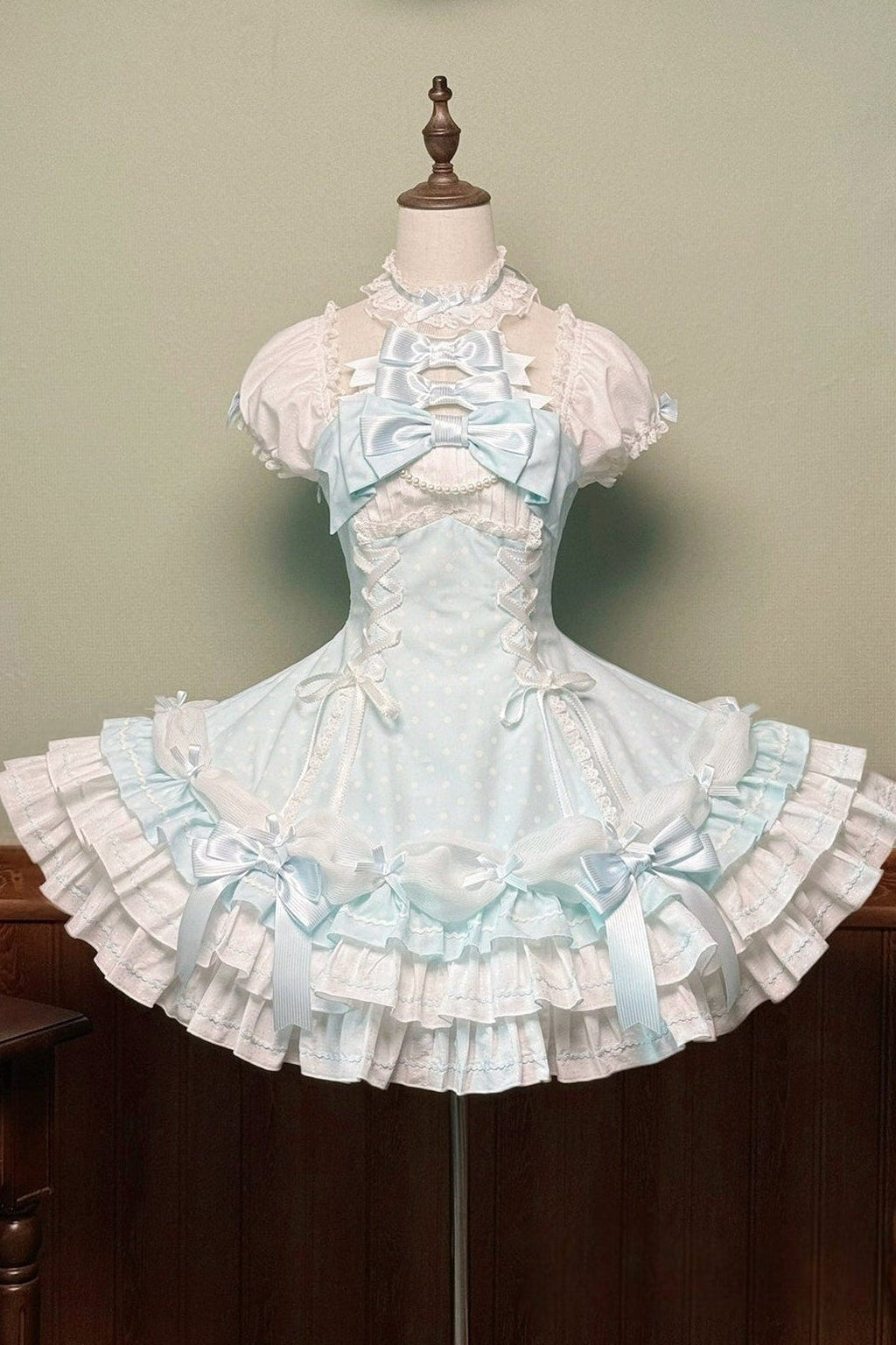 Vintage Polka Dot Lolita Halter Blue OP Dress and Accessories - image 1