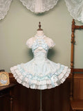 Vintage Polka Dot Lolita Halter Blue OP Dress and Accessories - image 10