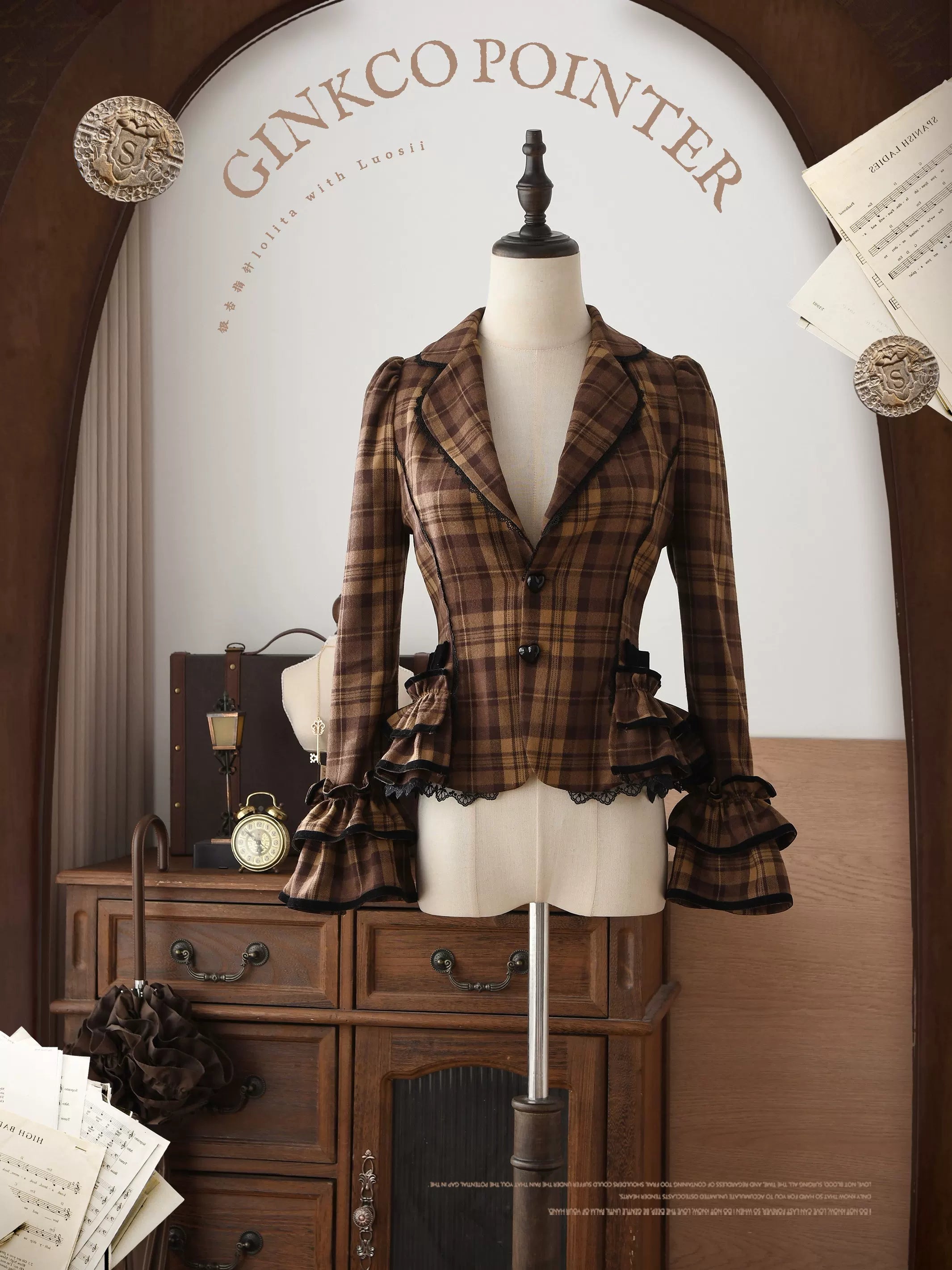 Chris's Notes - Old School Lolita Plaid Coat Set, Tiered Skirt - image 11