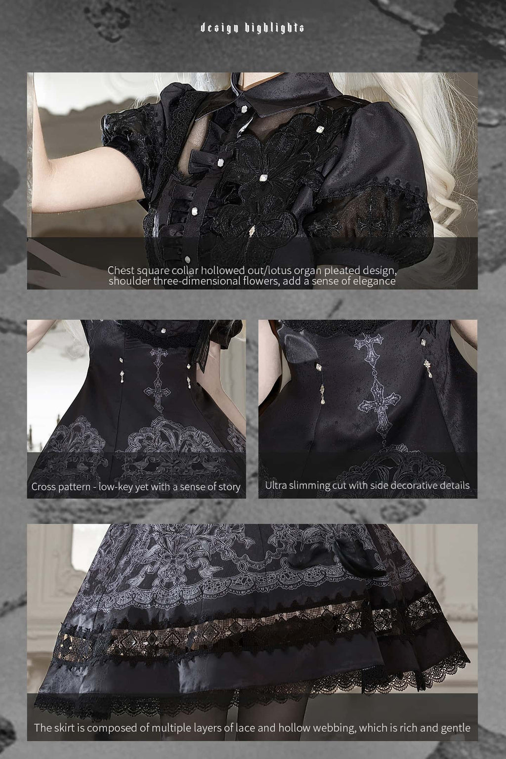 Black Lace Lily Gothic Classic Lolita OP Dress - image 10