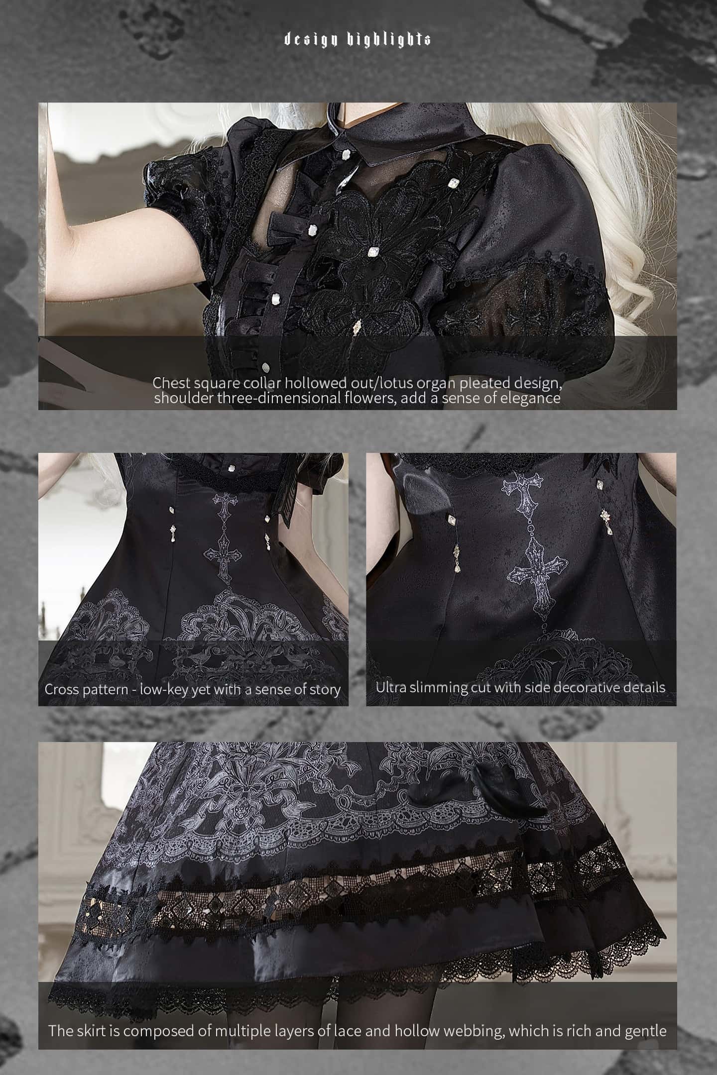 Black Lace Lily Gothic Classic Lolita OP Dress - image 10