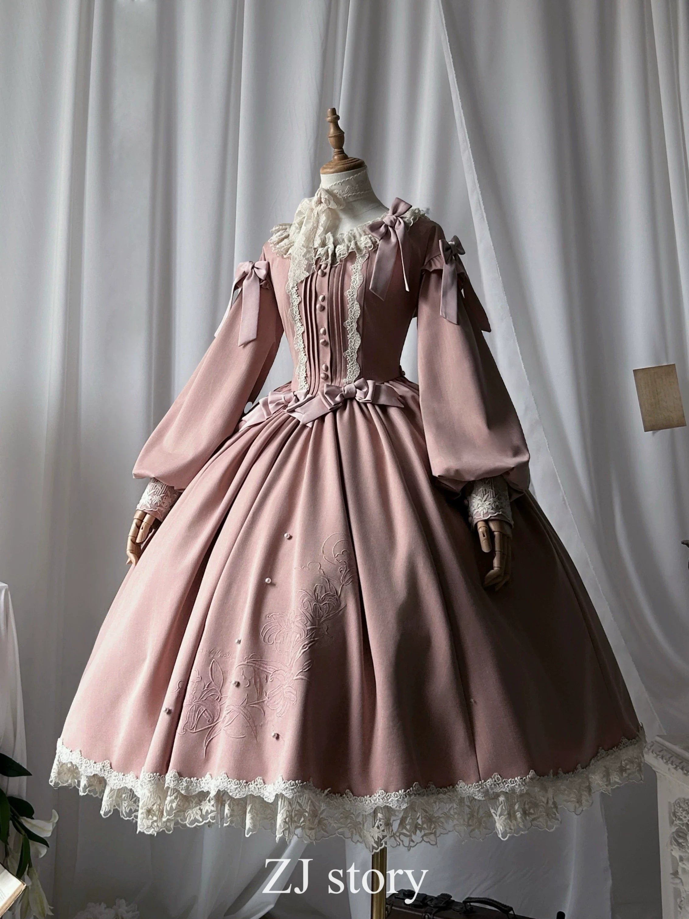 Embroidered Classic Lolita OP Dress, Lace Trim Shirt and Accessories - image 15