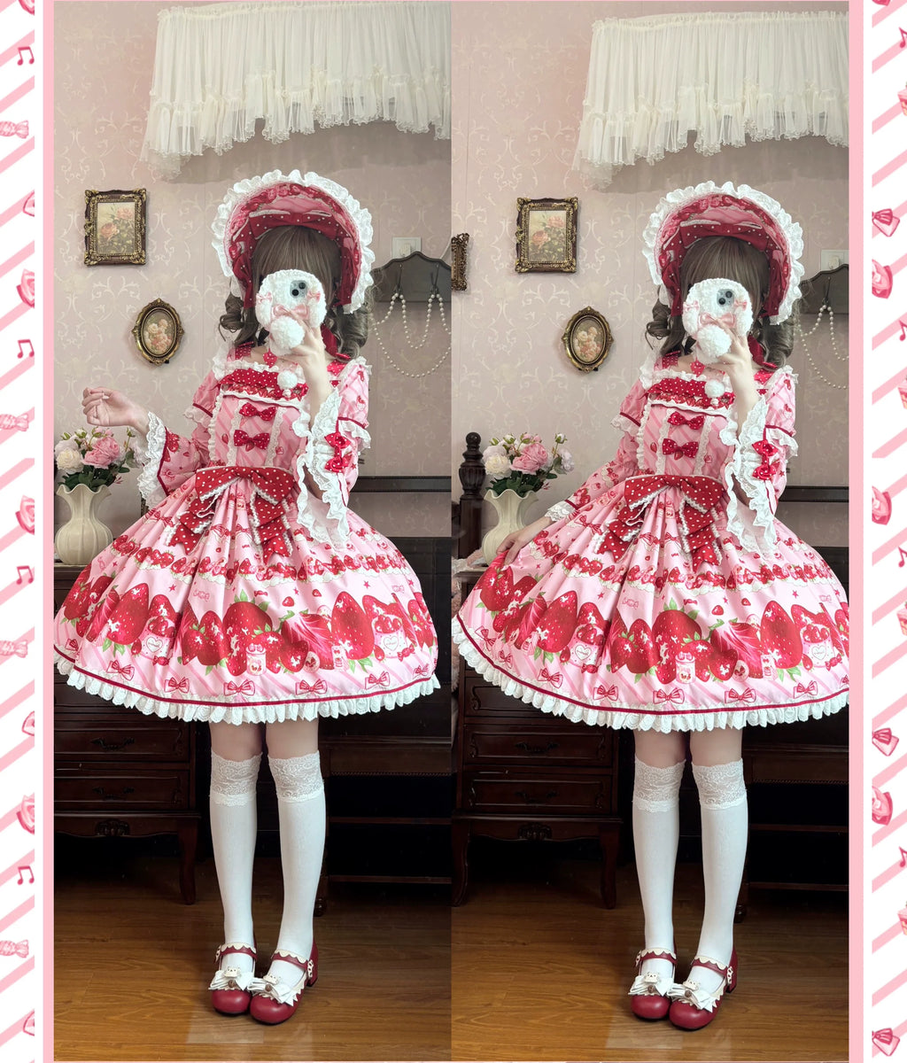 Strawberry Box - Sweet Lolita OP Dress, Strawberry Print - image 9