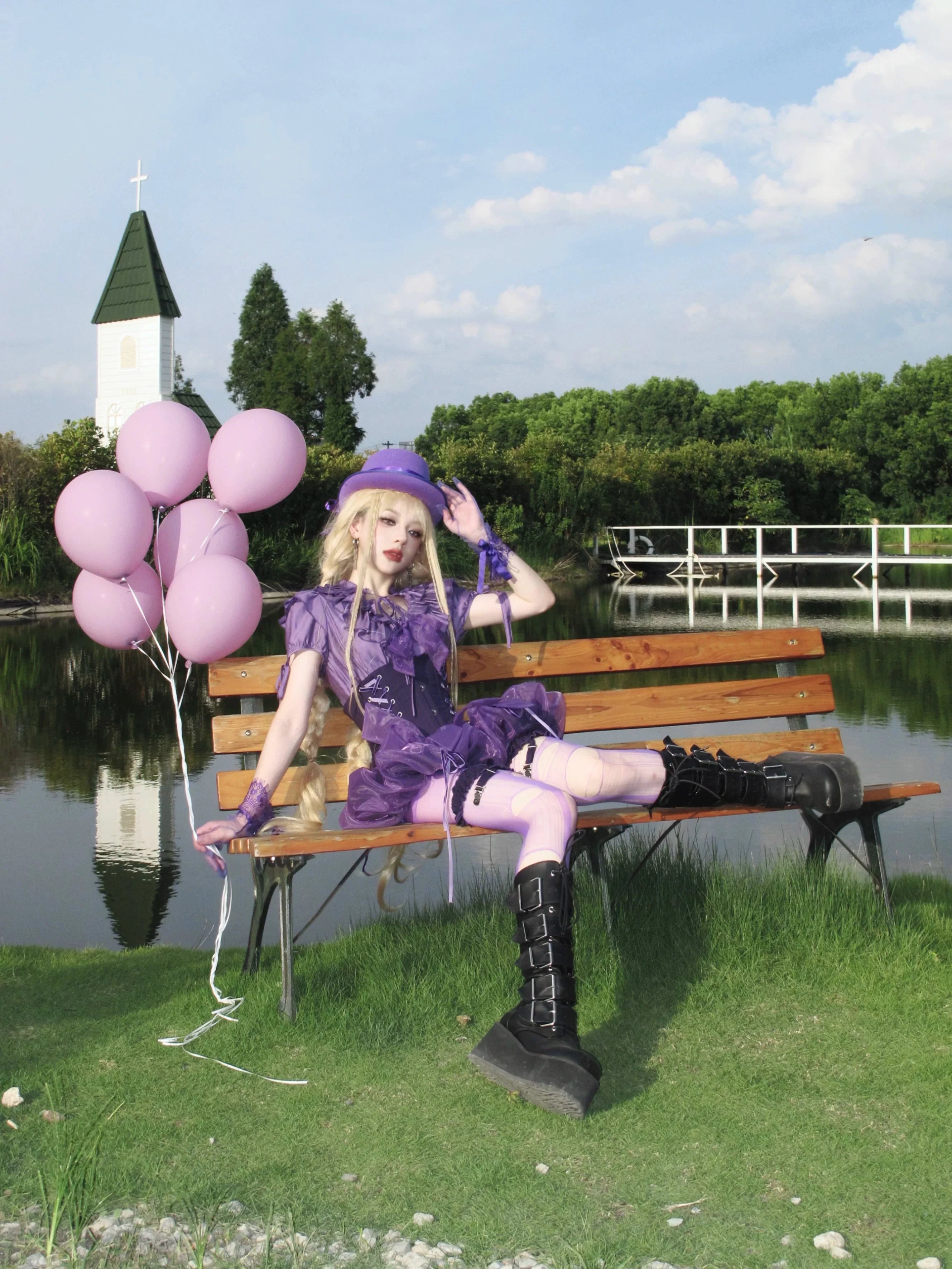 WONKA Gothic Lolita Purple Blouse and High Waist Shorts Set - image 9