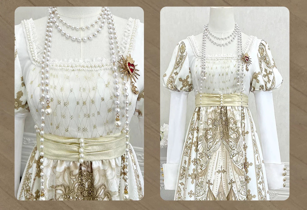 Sacred Coronation Gothic Cathedral Print Empire Lolita OP Dress Set - image 7
