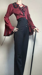 Earl of Drooping Wings - Ouji Lolita Flared Pants, Batwing Decoration - image 18
