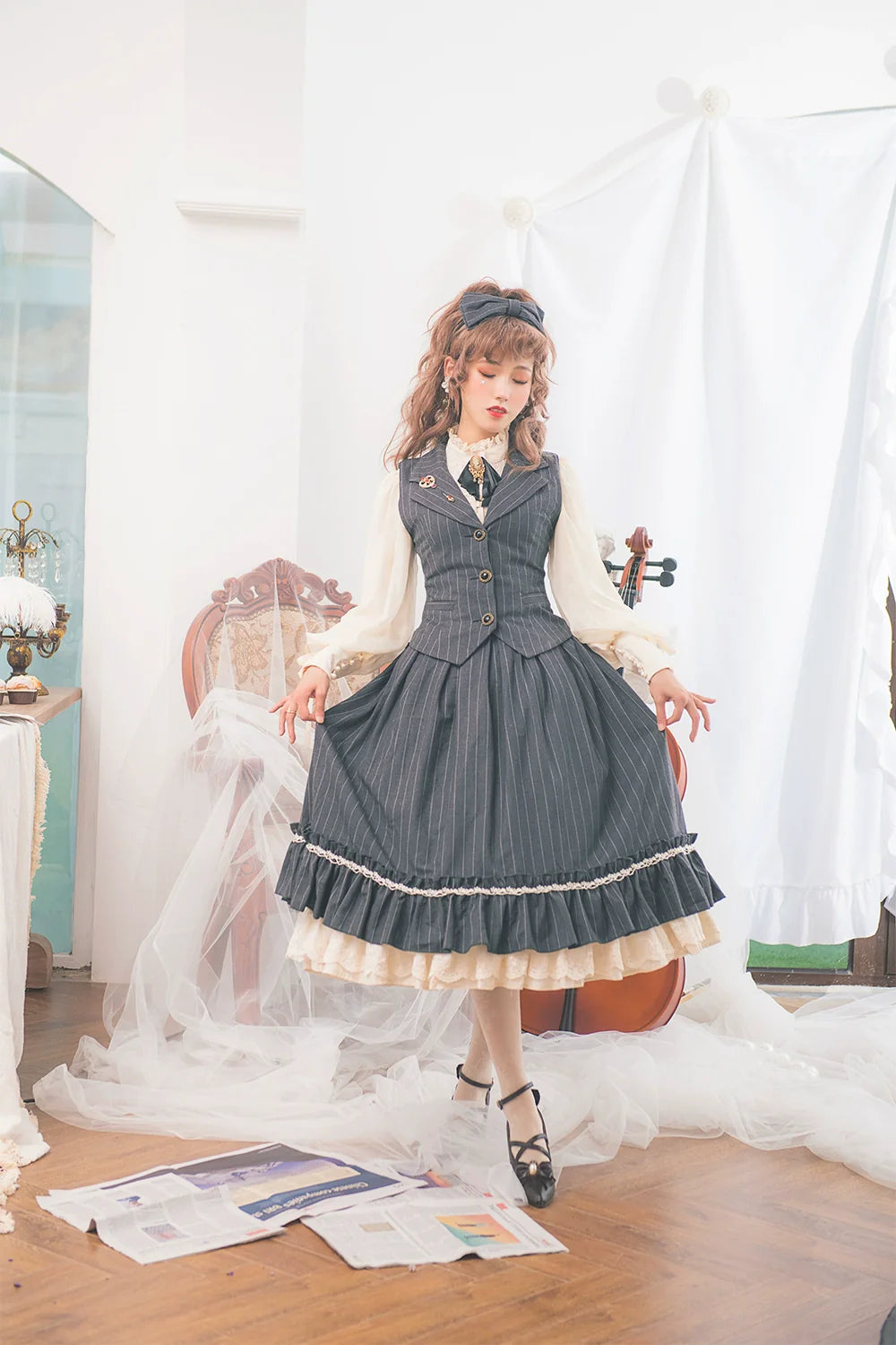 Rose Doll - Elegant Lolita Striped Fishbone Skirt - image 66