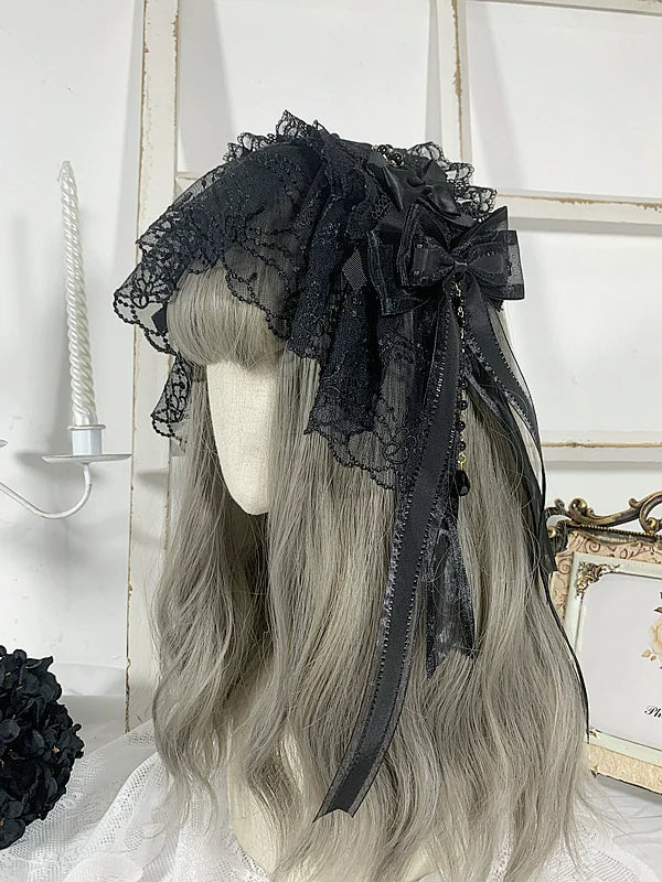 Gothic Lolita Headband Black Bow Lace Hair Accessory - image 3