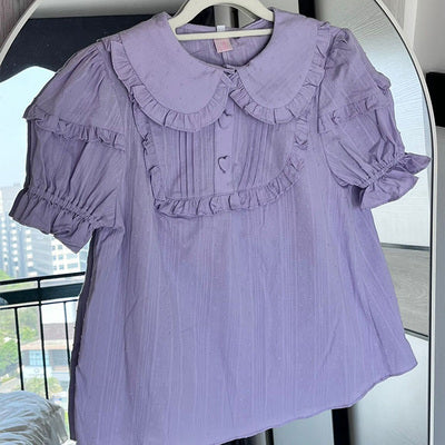 Plus Size Lolita Shirt Solid Color Short Sleeve Blouse - image 18