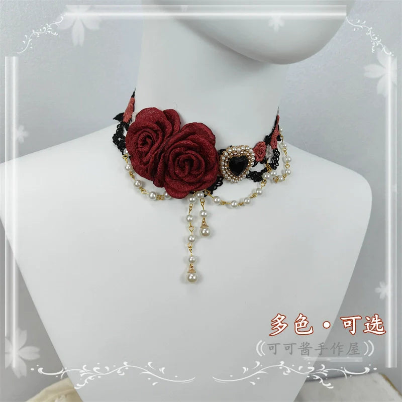 Elegant Lolita Rose Gemstone Pearl Necklace - image 21