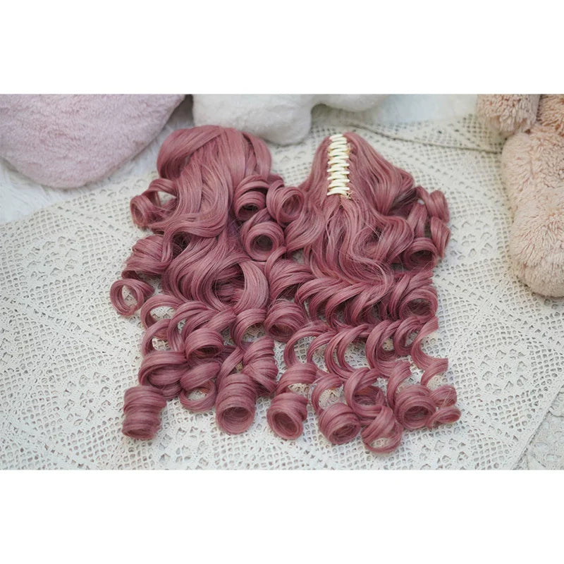 Old School Lolita See-through Bangs Wig, Curly Ponytails - image 11
