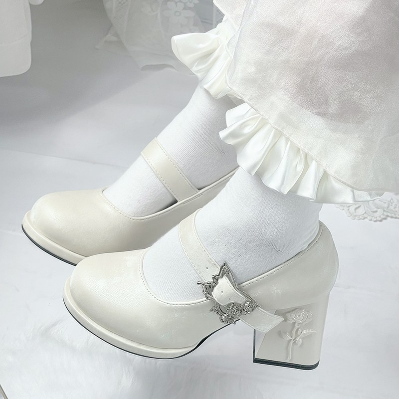 Wanxiang Cycle - Elegant Lolita Heels with Embossed Rose - image 13