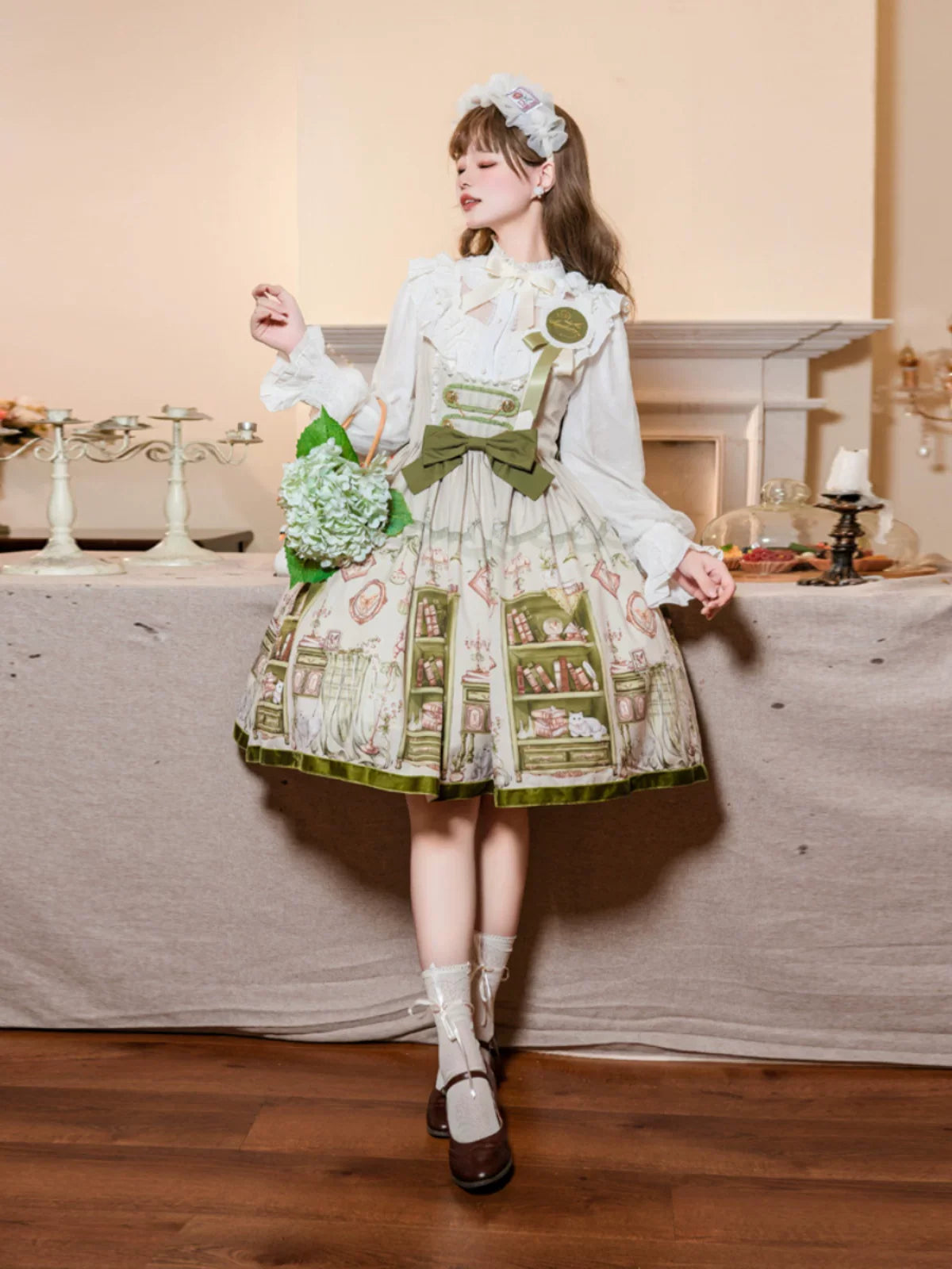 Aurora's Bookroom - Classic Lolita Bust-support JSK Dress with Bookstore Print - image 10