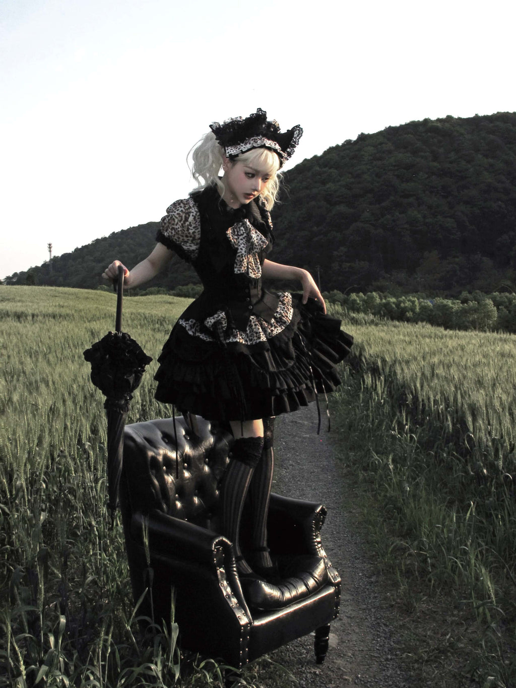 Bengal Cat Gothic Lolita Blouse Vest Skirt and Accessories Set - image 10