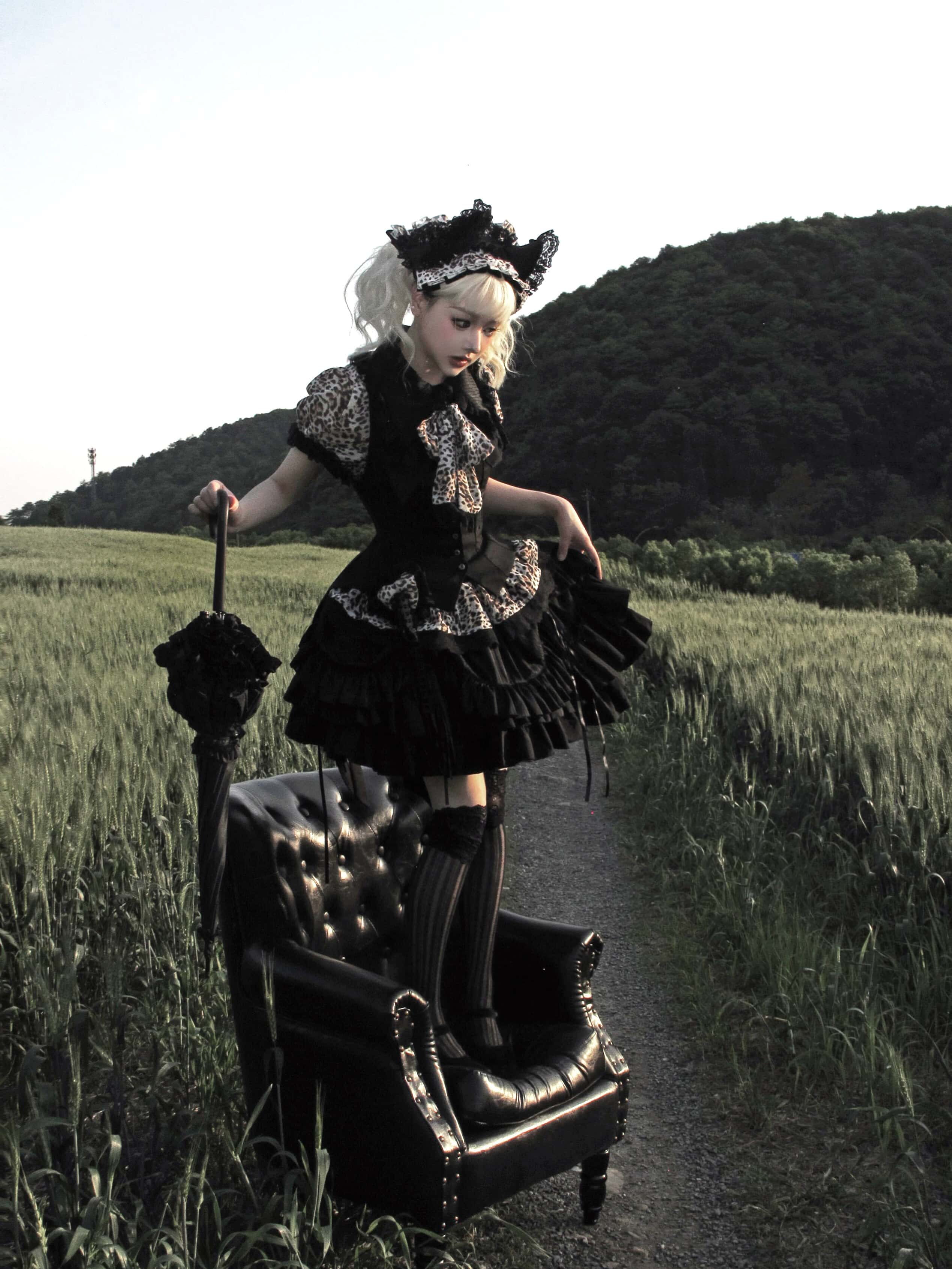 Bengal Cat Gothic Lolita Blouse Vest Skirt and Accessories Set - image 10
