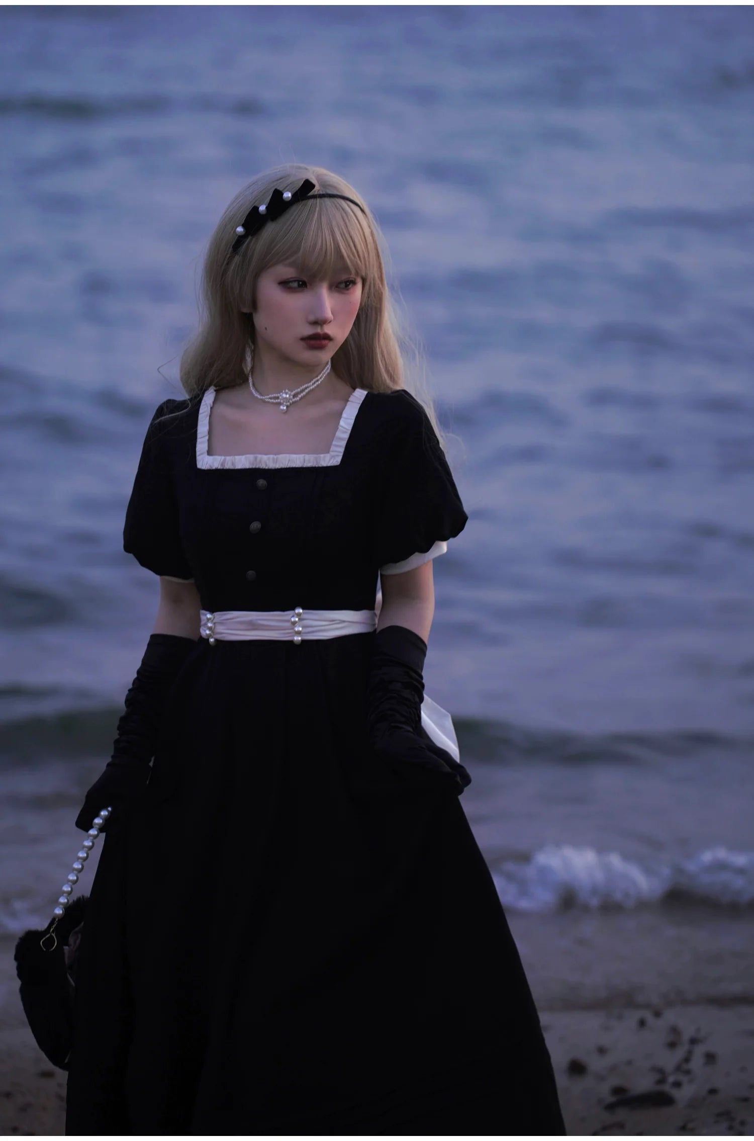 Thoughts - Vintage Black Lolita OP Dress with Square Neckline - image 20