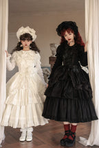 Cotton Gothic Lolita Long JSK, Drawn-up Hem - image 1