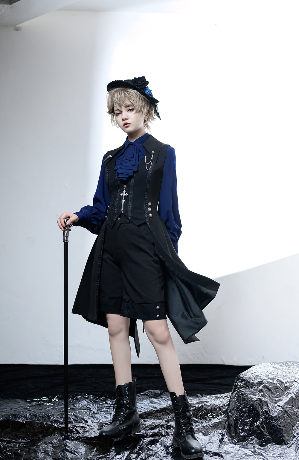 Black and Blue Ouji Lolita Swallowtail Vest - image 7