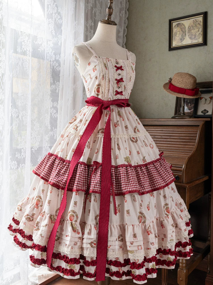 Skyfaring Strawberry - Printed Classic Lolita JSK Dress, Tired Hem - image 2