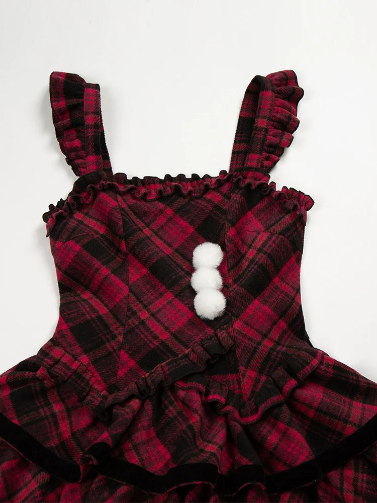 Snow Night Serenade - Fluffy Plaid Kawaii Lolita JSK, Reversible Cape and Accessories - image 45