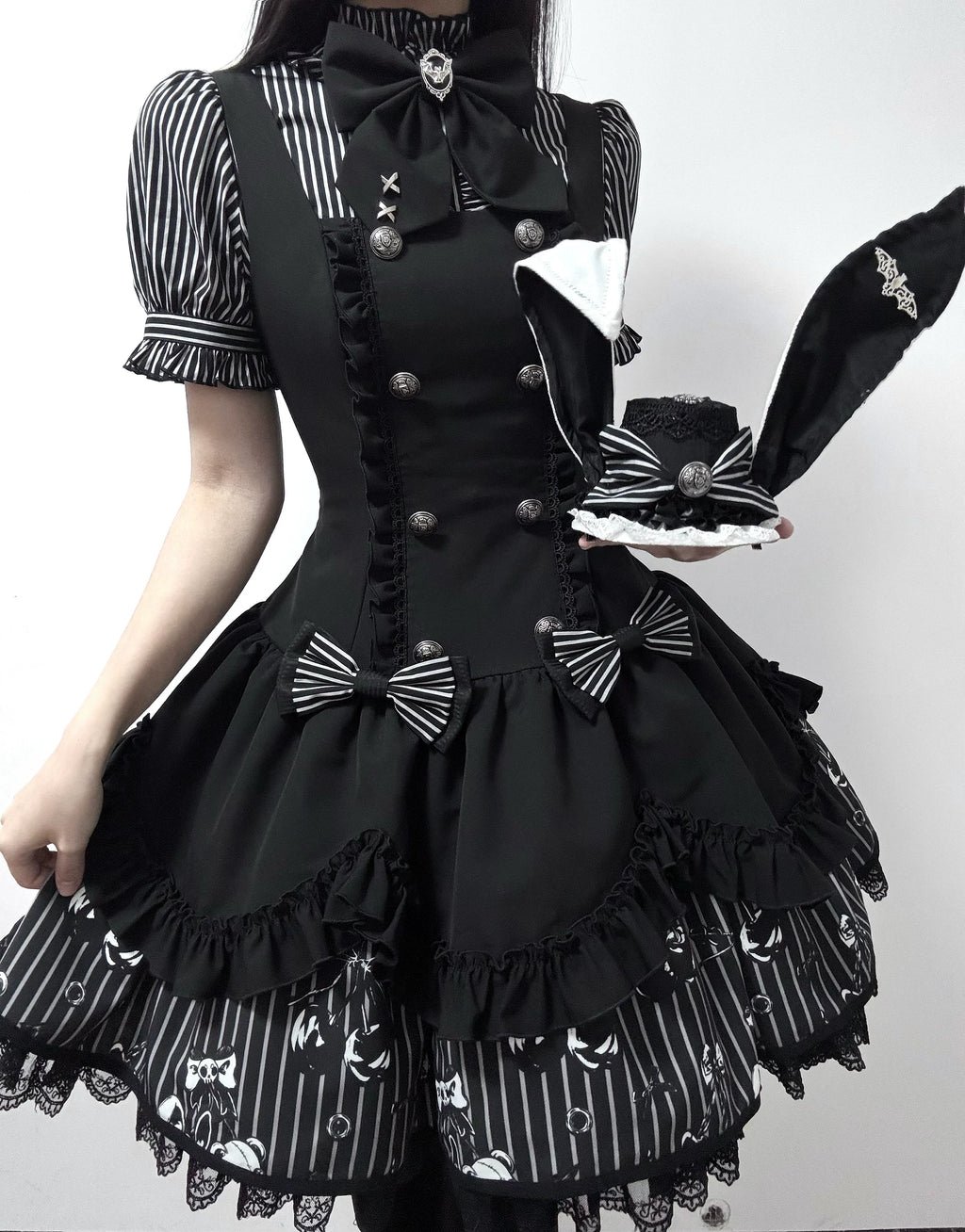 Dark Lord - Gothic Lolita Striped JSK Set, Skull Print - image 9