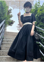 Thoughts - Vintage Black Lolita OP Dress with Square Neckline - image 30