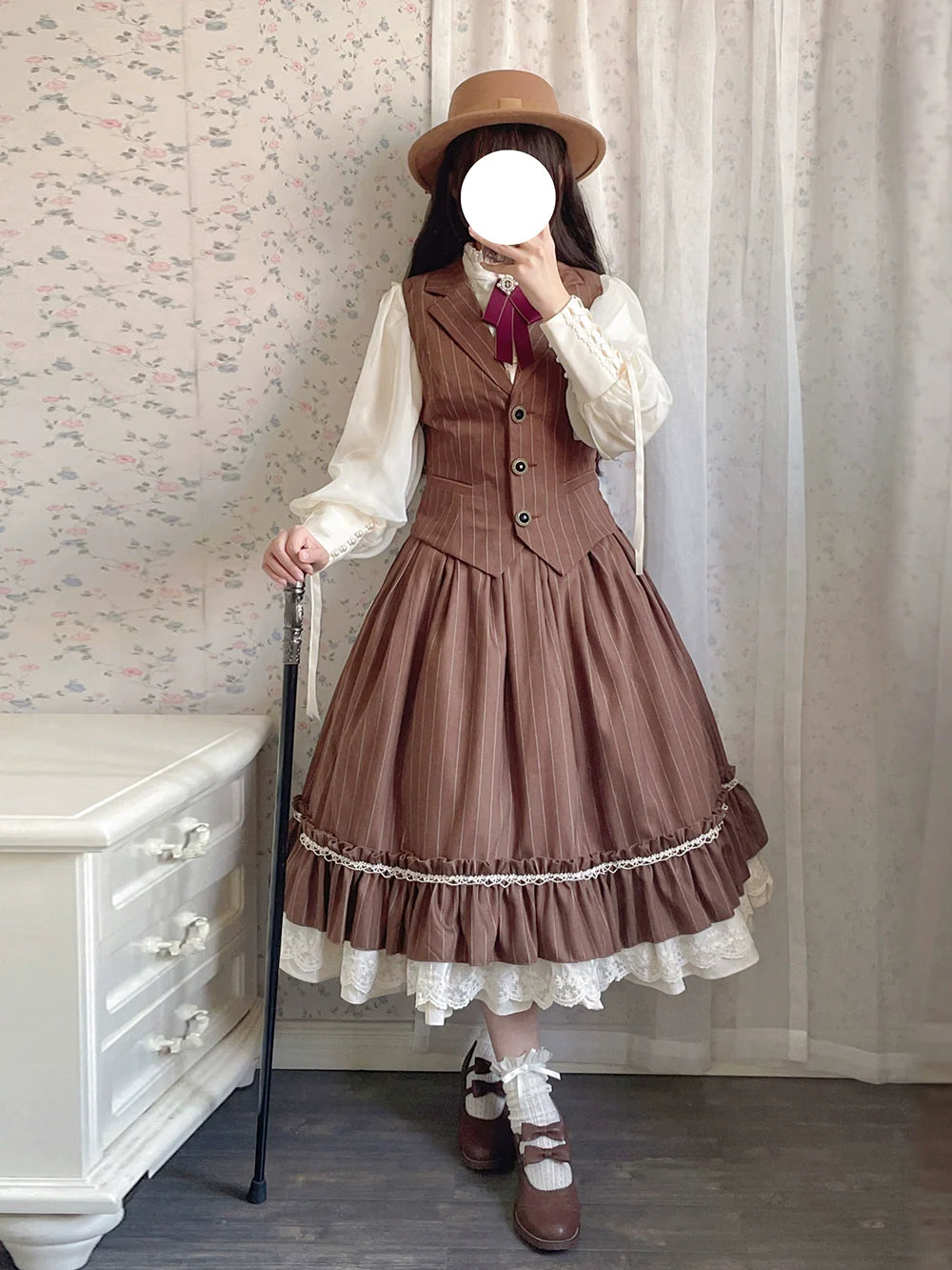 Rose Doll - Elegant Lolita Striped Fishbone Skirt - image 37