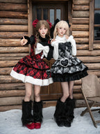 Snow Night Serenade - Fluffy Plaid Kawaii Lolita JSK, Reversible Cape and Accessories - image 18