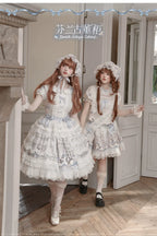 Finnish Antique Cabinet - Sweet Lolita Antique Cabinet Printed OP & JSK Dress with Bows - image 13