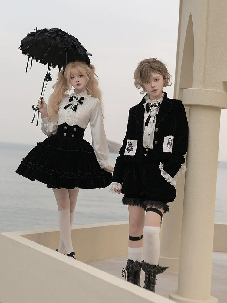 Erosion Heart F-Type - Ouji Lolita Suit Black Velvet Shorts and Skirt - image 1