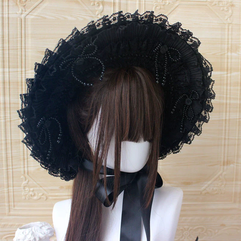 Gothic Lolita Handmade Bonnet with Bows and Beads - image 6