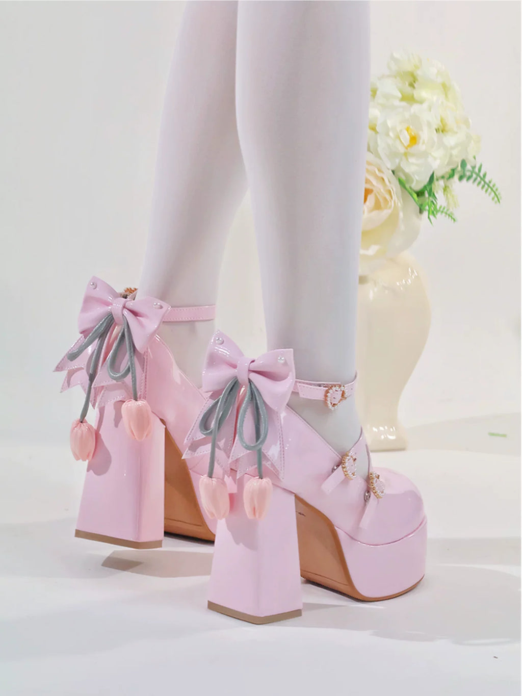 Whispering Tulip - Classic Lolita Heel Shoes with Detachable Bows - image 7