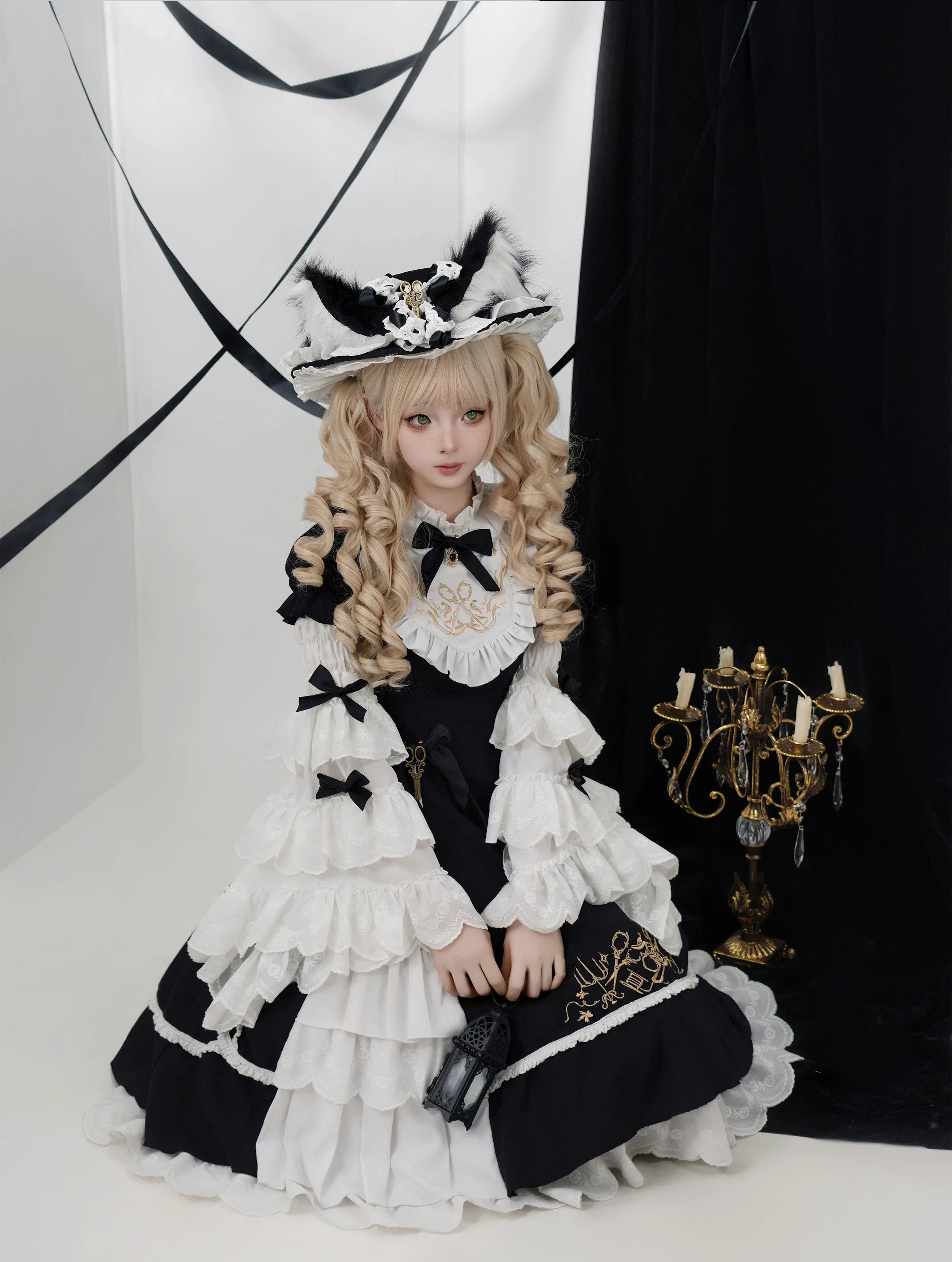 Sewing Magic Cat - Classic Lolita Six-Panel OP Dress with Embroidery and Accessories - image 6