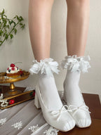 Sweet Lolita Short Socks with Bow and Heart Rhinestone - image 1
