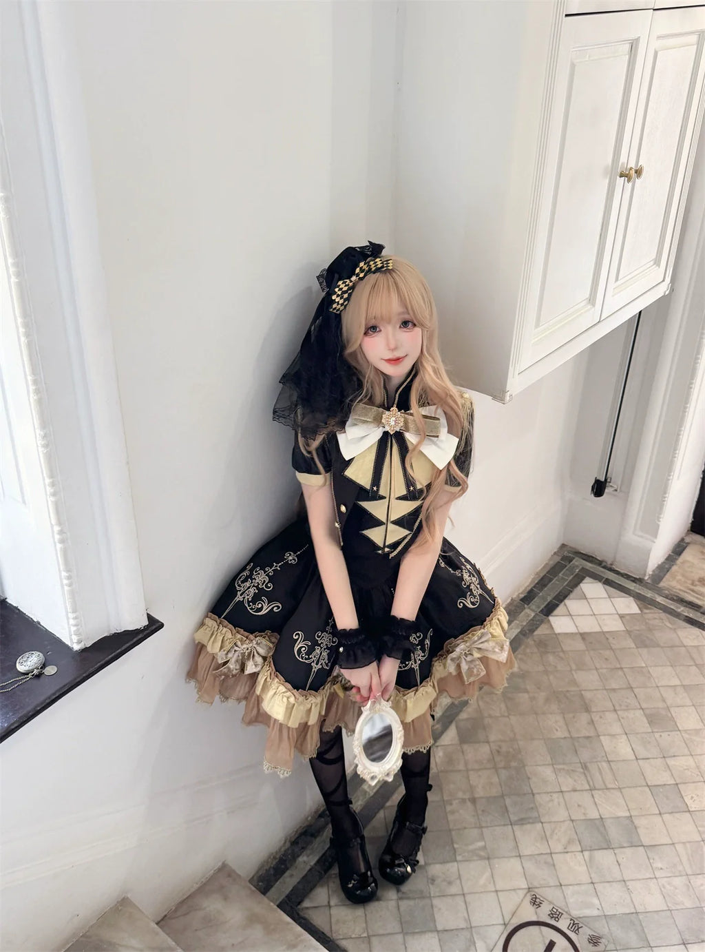Glitter Oath - Military Lolita OP Dress with Detachable Split Tail Cloak - image 13