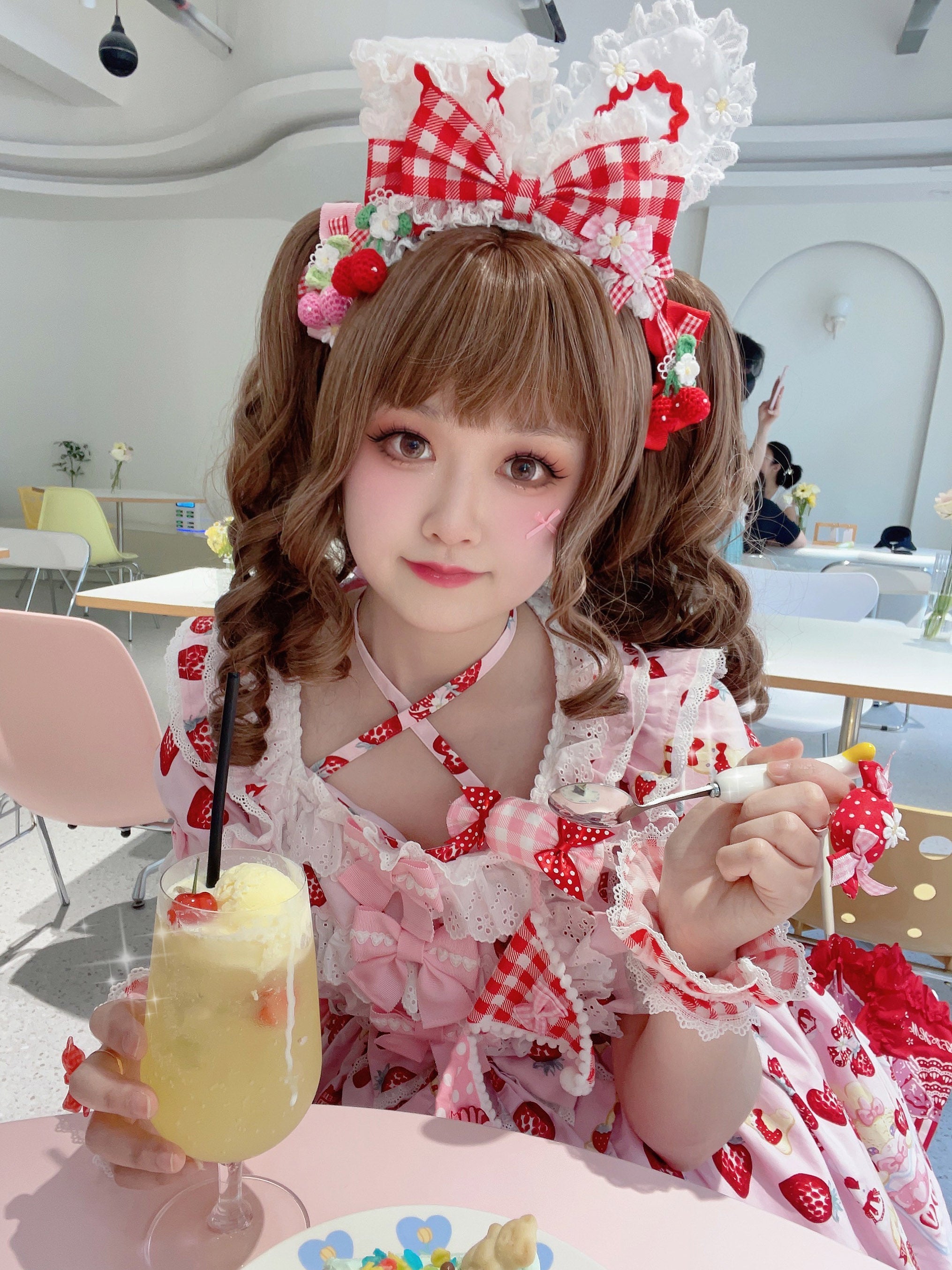 Cheese Cat - Sweet and Playful Strawberry Gingham Lace Cuffs - image 12
