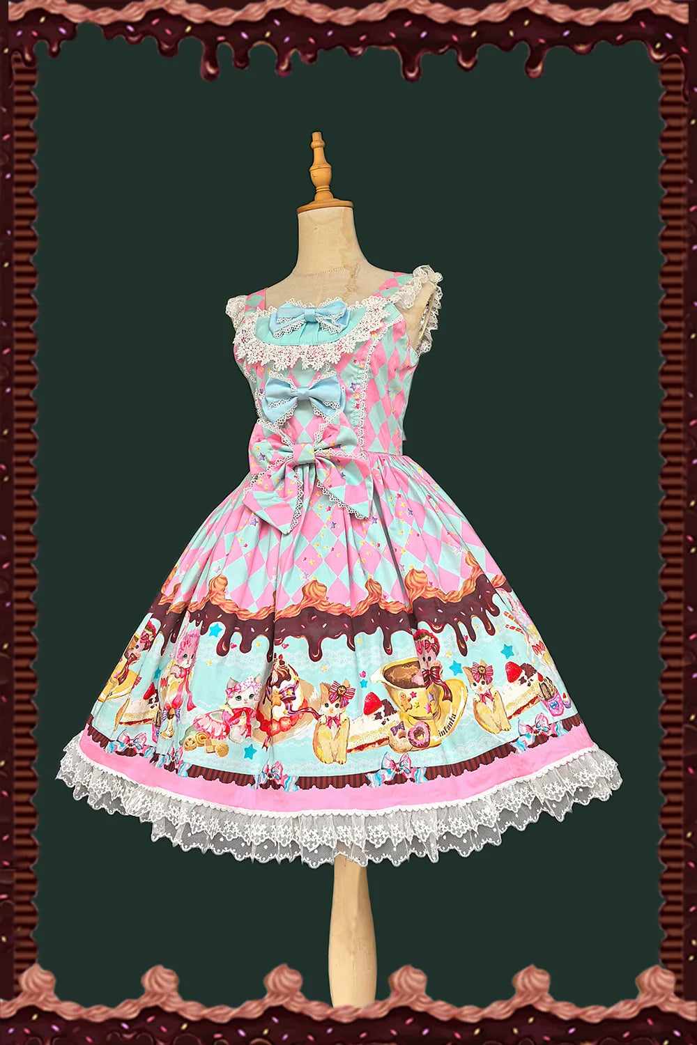 Cream Meow - Sweet Lolita JSK, Cat Print and Accessories - image 4