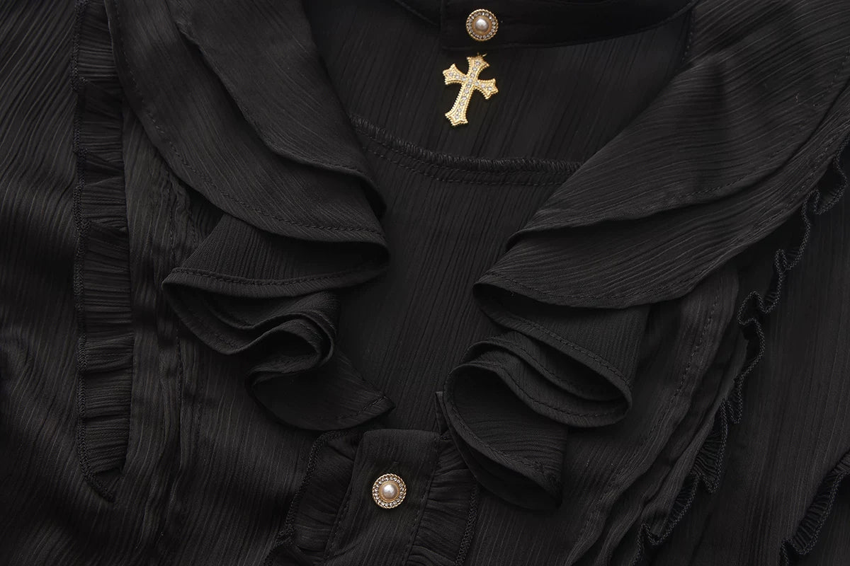 Eternal Rabbit Invitation - Ouji Lolita Ruffle V-Neck Blouse - image 11