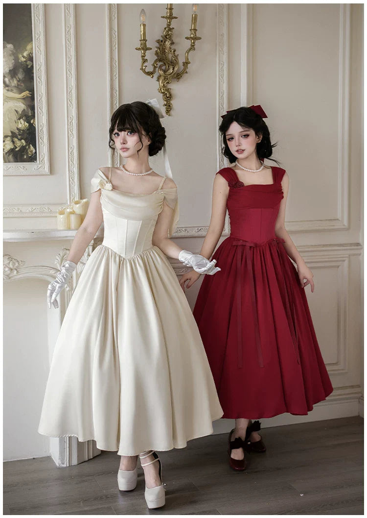 For Beloved - Classic Lolita Satin JSK Dress Set, Fishbone Waist - image 24