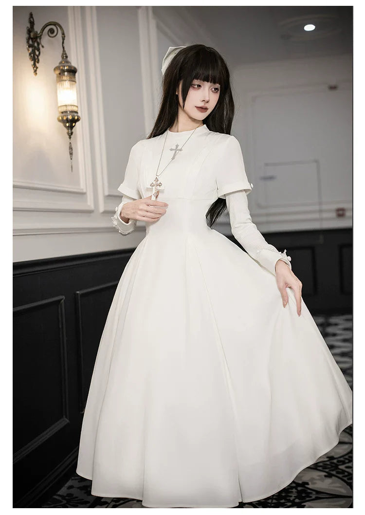 Nihil - Gothic Nun Lolita OP Dress, Irregular Hem Cape and Accessories - image 33