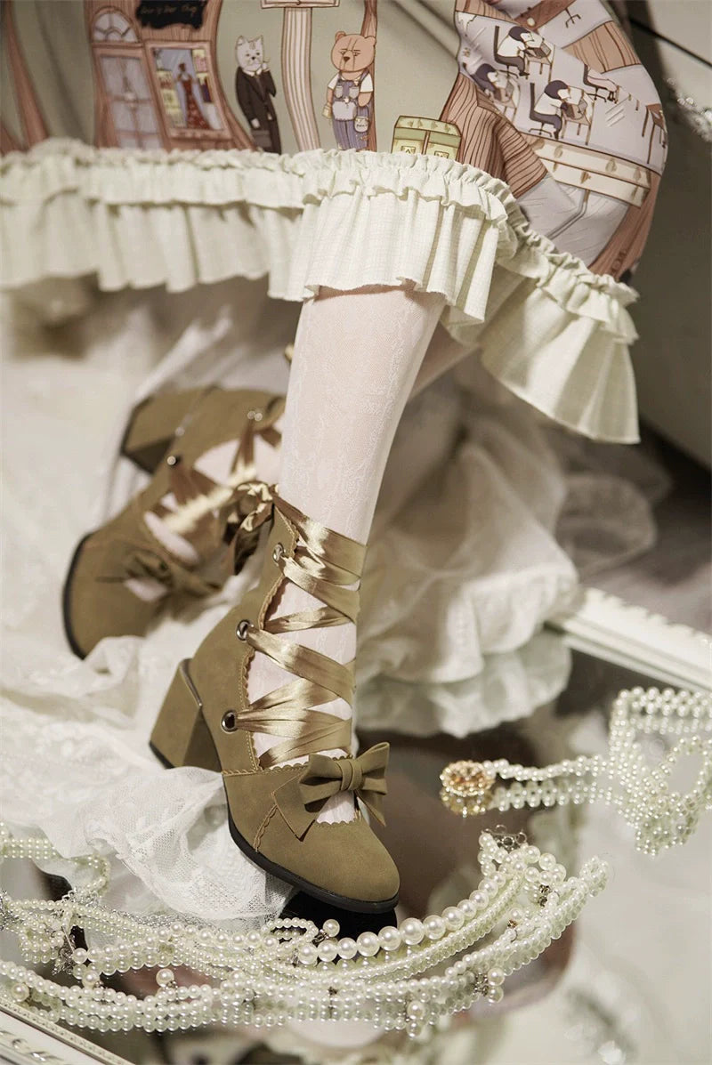 Muse Kiss - Elegant Lolita Shoes Lace-up Bow Heels Round Toe - image 16