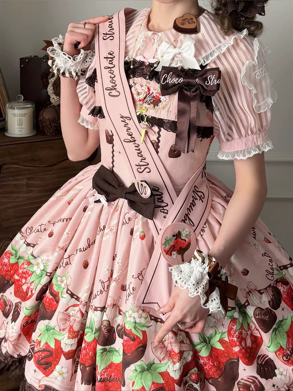 Strawberry Chocolate Lovers Sweet Lolita Embroidered Dress - image 43