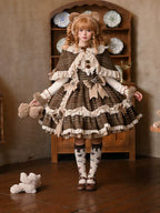 Choco Chestnut - Plaid Kawaii Lolita JSK Dress, Peter Pan Collar Cape - image 2